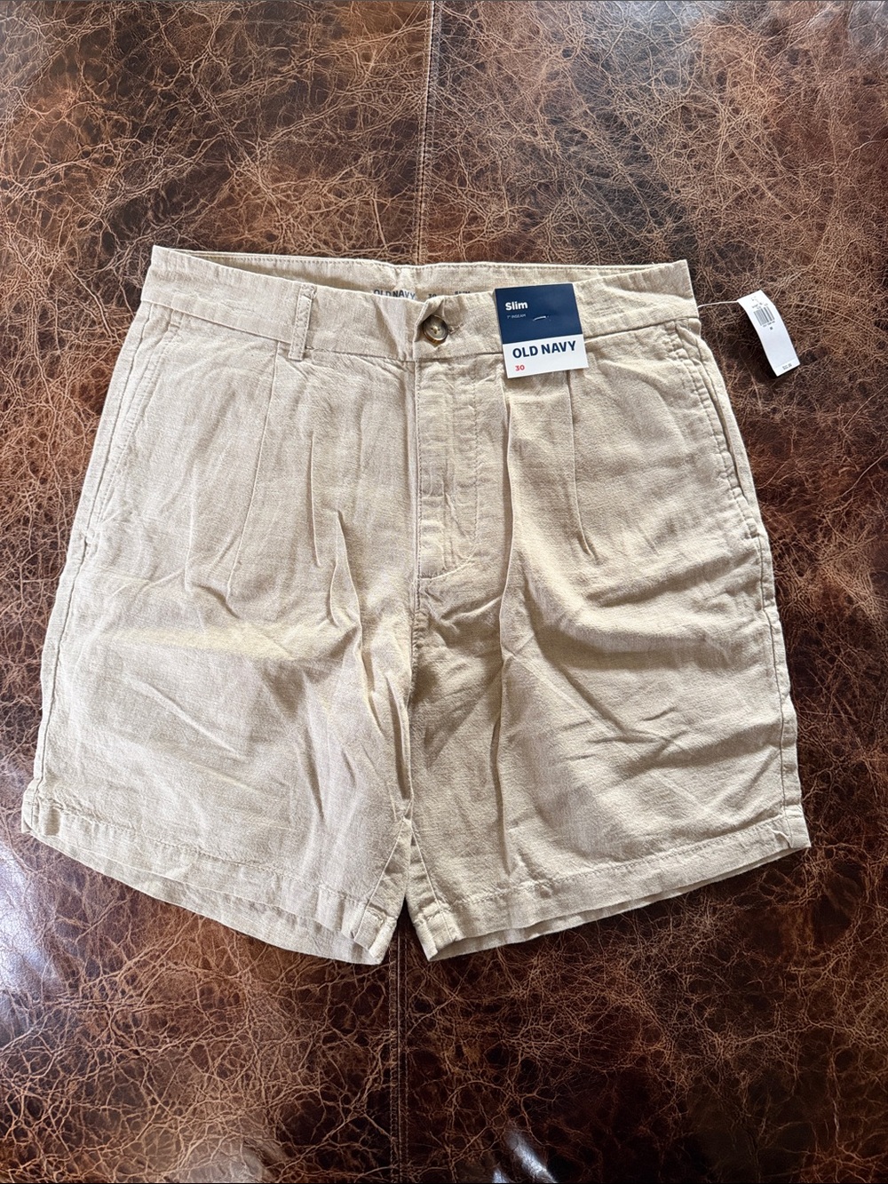 Old Navy Men's Slim Beige Linen-Blend Flat Front Shorts